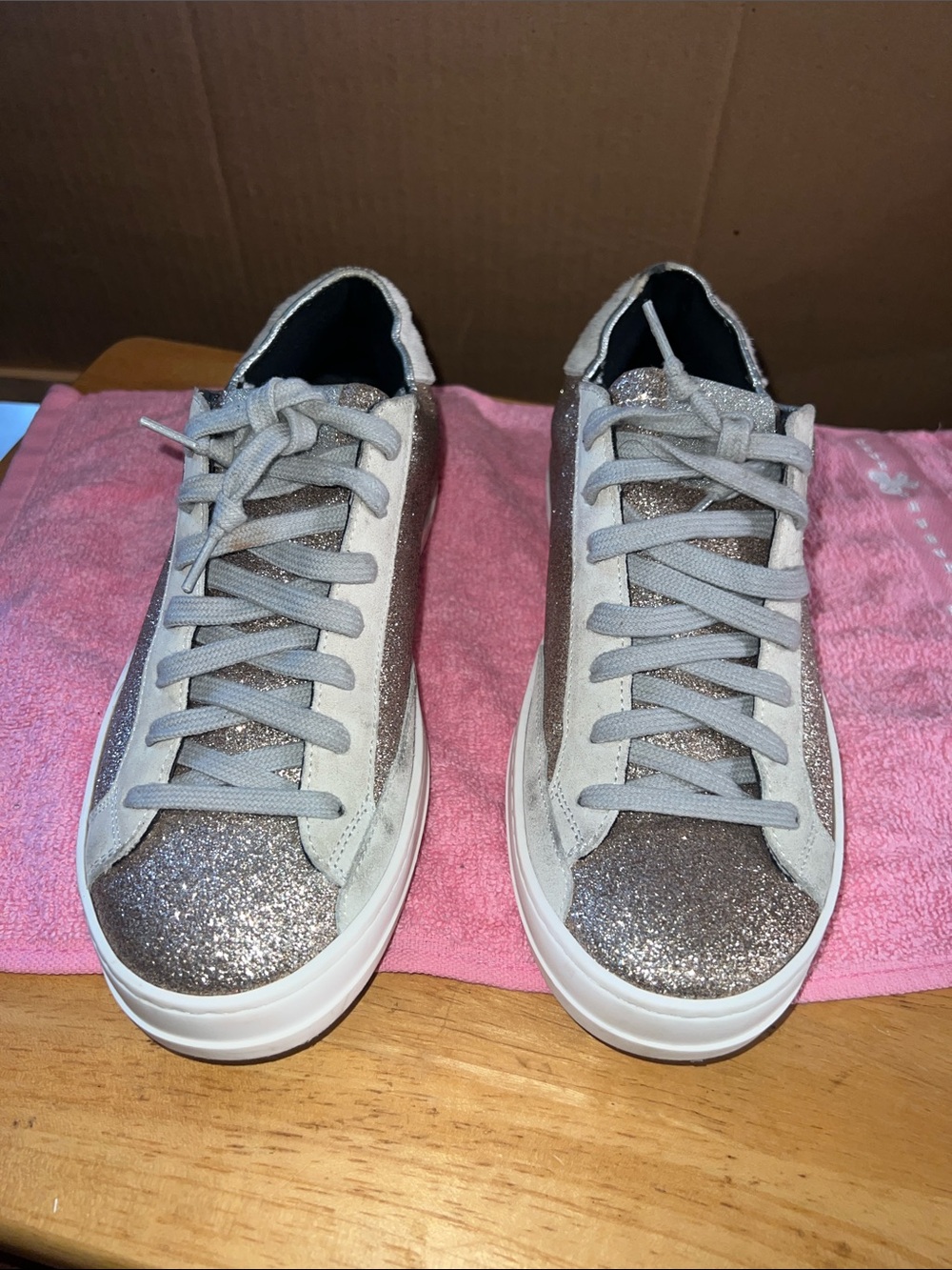 P448 John Silver Gold Glitter Low Top Sneakers Size 38